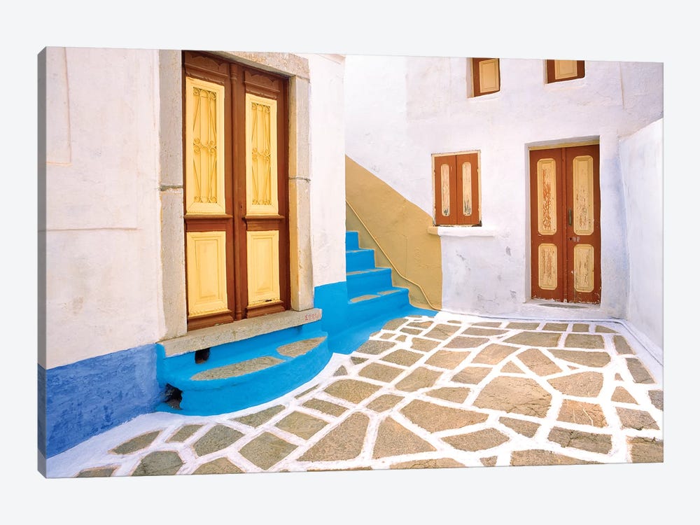 Greece, Symi. Doors to courtyard and stairway of house.  1-piece Canvas Print