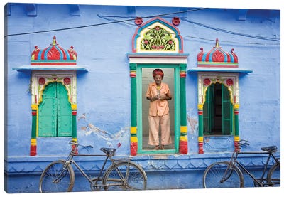 India, Rajasthan, spiritual man in doorway.  Canvas Art Print - Indian Décor