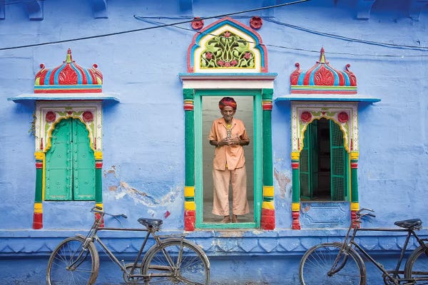 Rajasthan: India, Rajasthan, spiritual man in doorway. by Jaynes Gallery