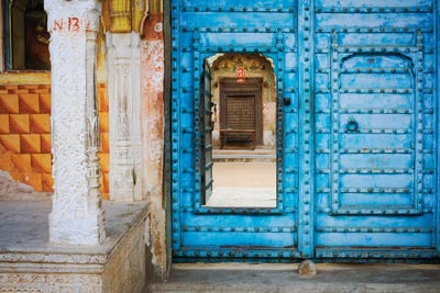 India, Rajasthan. colorful house.  by Jaynes Gallery metal wall art