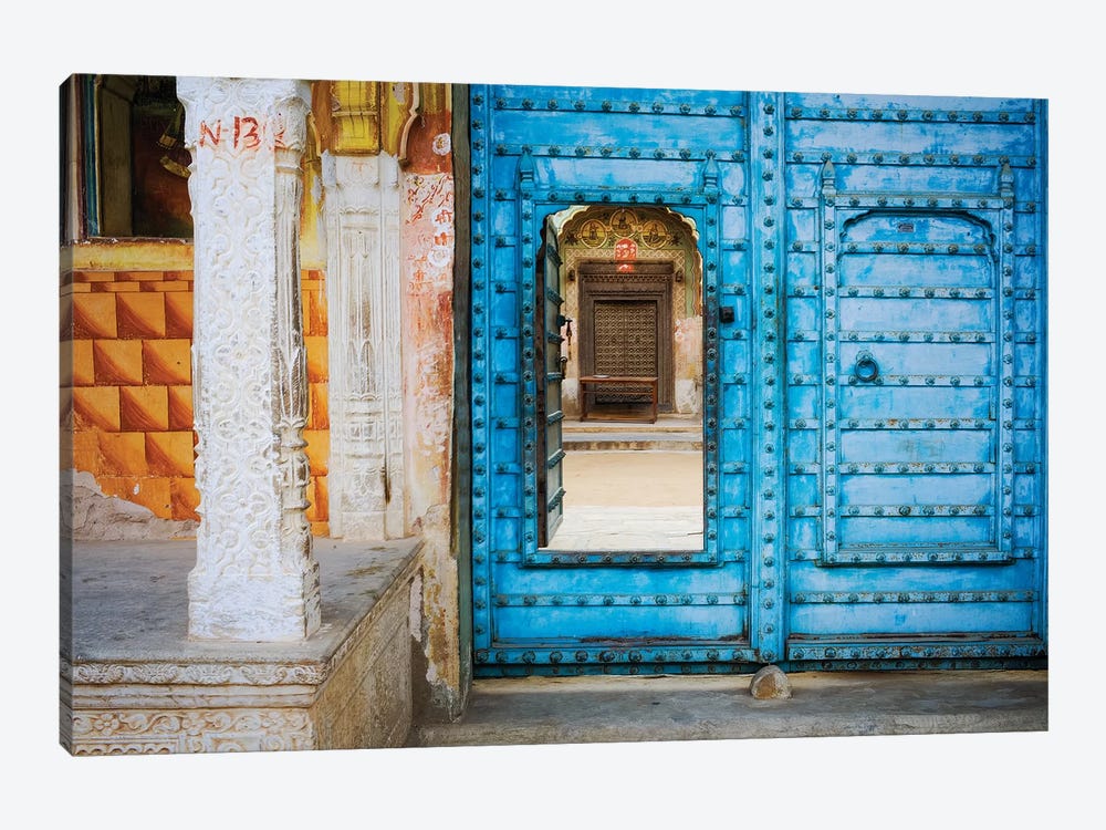 India, Rajasthan. colorful house.  by Jaynes Gallery 1-piece Canvas Artwork