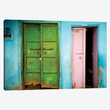 India, Rajasthan. Weathered house door.  Canvas Print #JYG260} by Jaynes Gallery Canvas Art Print