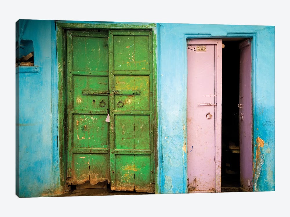 India, Rajasthan. Weathered house door.  by Jaynes Gallery 1-piece Canvas Art Print
