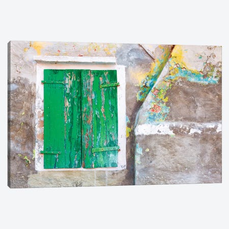 Italy, Burano. Close-up of weathered window shutters.  Canvas Print #JYG261} by Jaynes Gallery Canvas Print