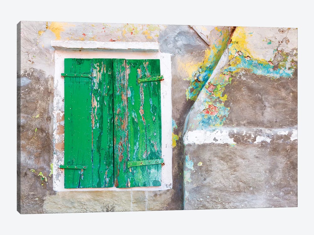 Italy, Burano. Close-up of weathered window shutters.  by Jaynes Gallery 1-piece Canvas Art