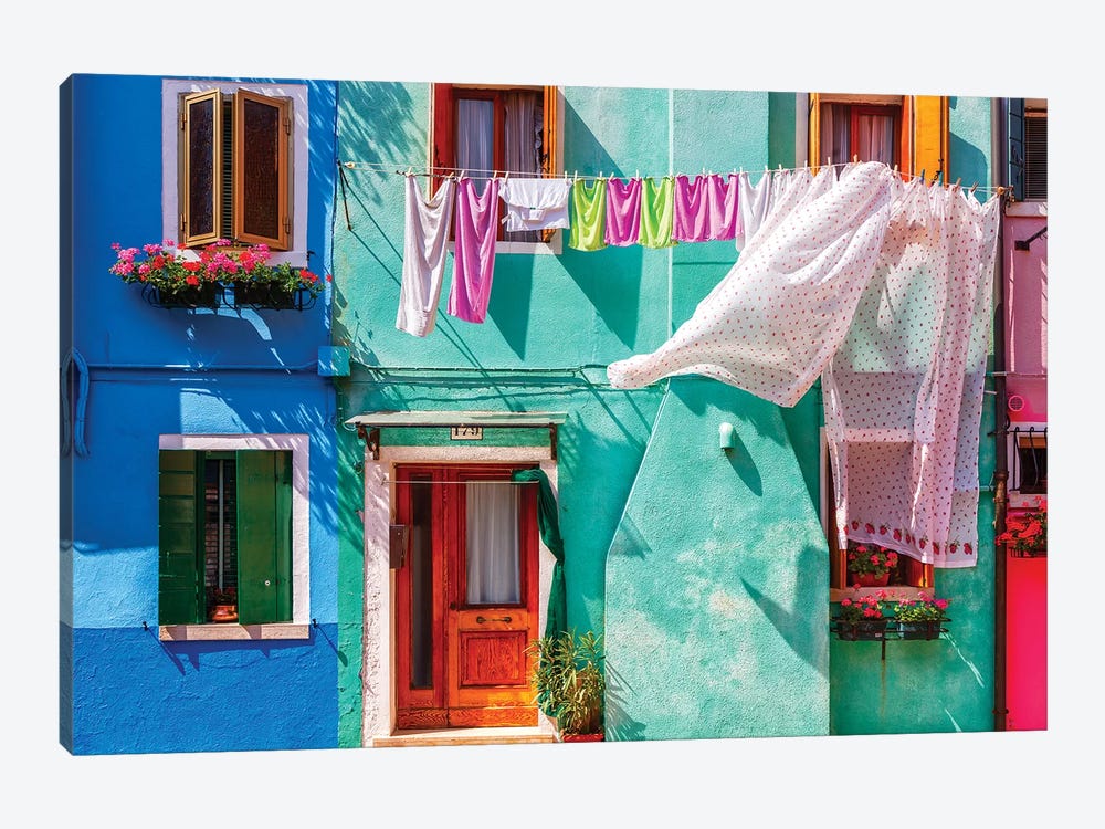 Italy, Burano. Colorful house exterior.  by Jaynes Gallery 1-piece Canvas Artwork
