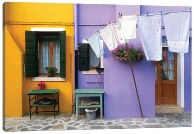 Italy, Burano. Colorful house exterior.  Canvas Art Print - Burano