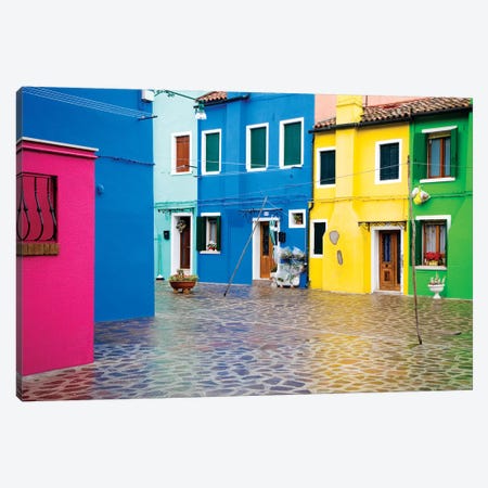 Italy, Burano. Colorful house windows and walls.  Canvas Print #JYG267} by Jaynes Gallery Canvas Art