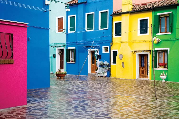 Italy, Burano. Colorful house windows and walls. 