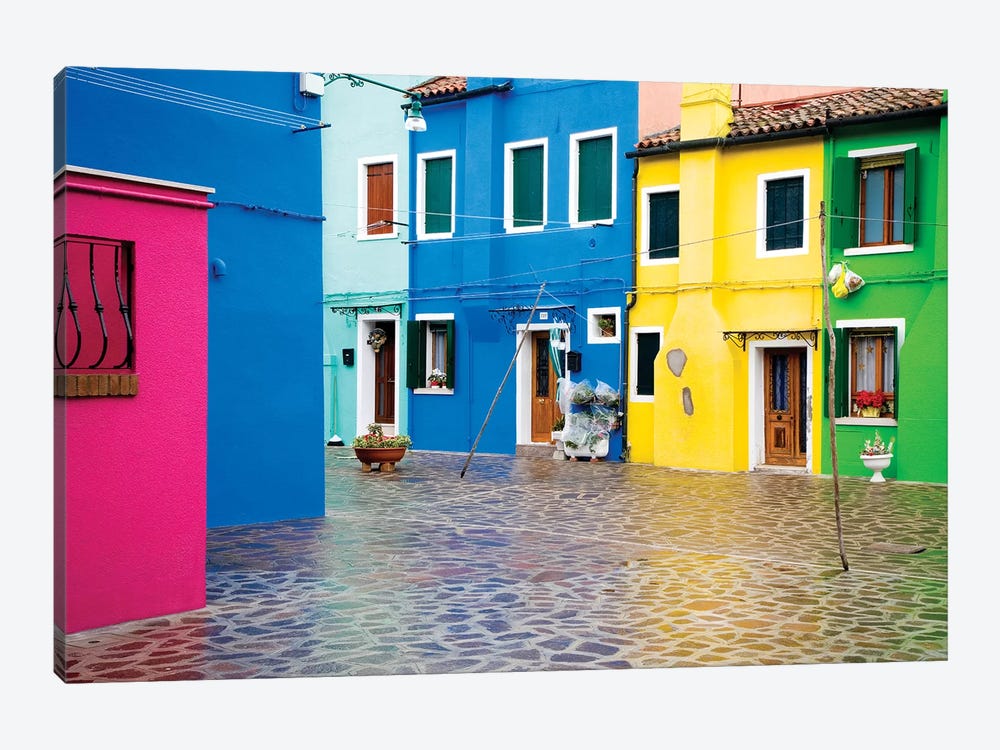 Italy, Burano. Colorful house windows and walls.  by Jaynes Gallery 1-piece Canvas Artwork