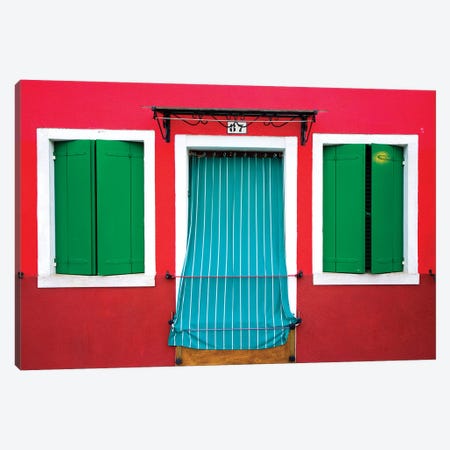 Italy, Burano. Colorful house windows and walls.  Canvas Print #JYG268} by Jaynes Gallery Canvas Print