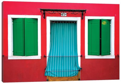 Italy, Burano. Colorful house windows and walls.  Canvas Art Print - Burano