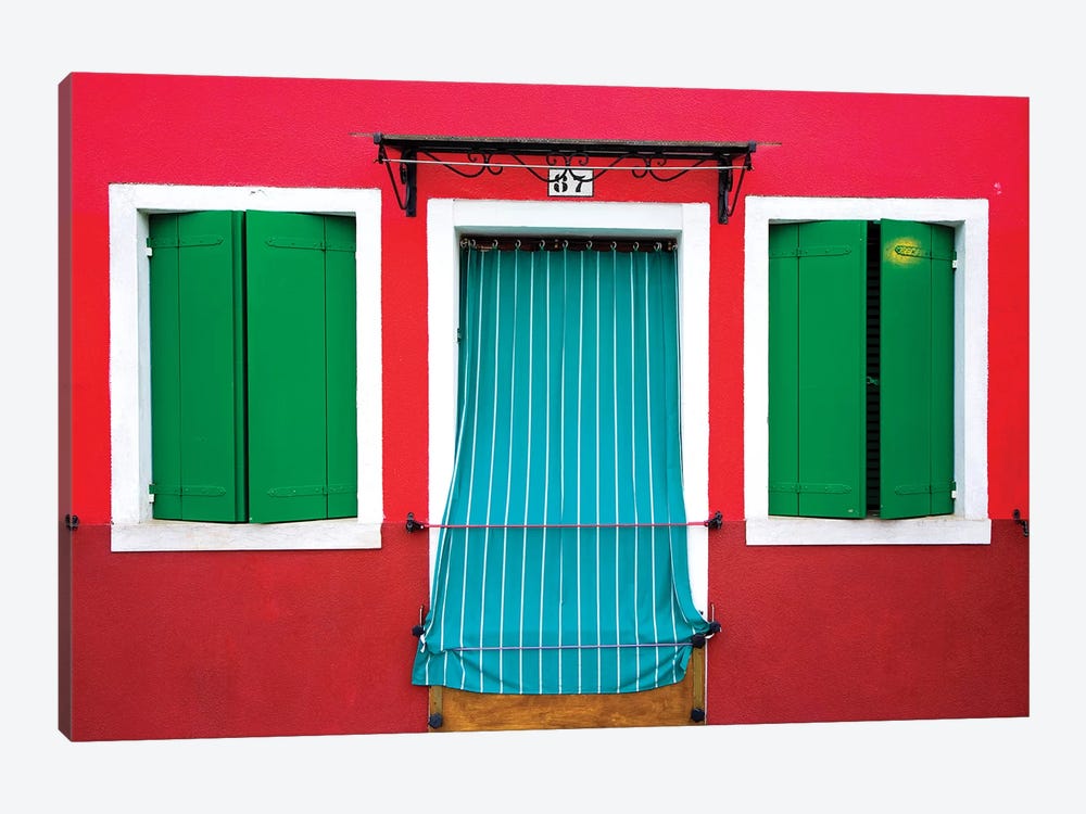 Italy, Burano. Colorful house windows and walls.  by Jaynes Gallery 1-piece Canvas Art Print