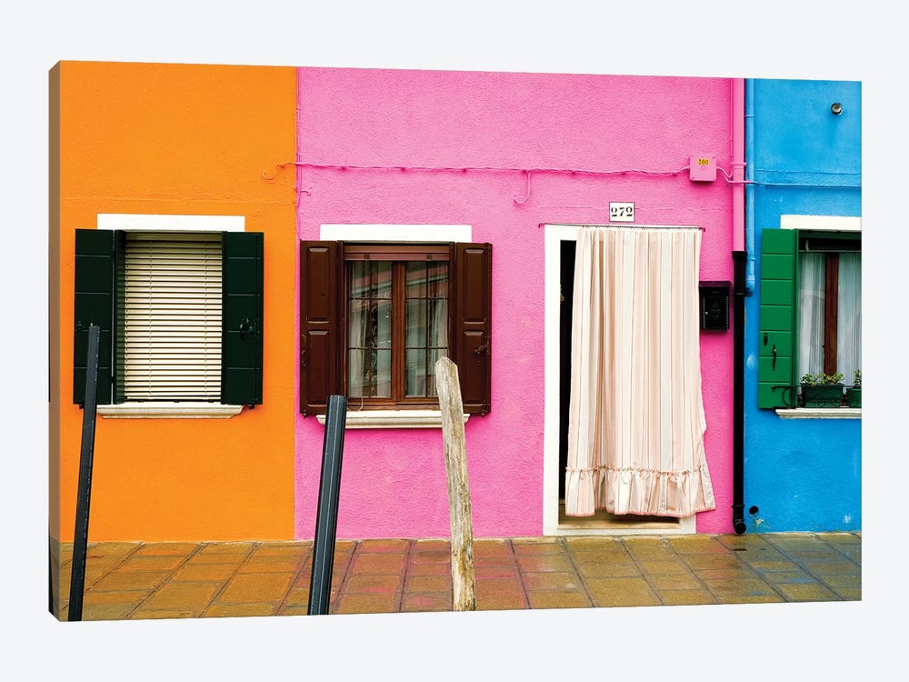 Italy, Burano. Colorful house windows and walls.  by Jaynes Gallery 1-piece Canvas Art