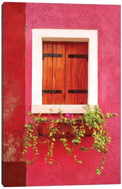 Italy, Burano. Colorful window and walls.  Canvas Art Print - Burano