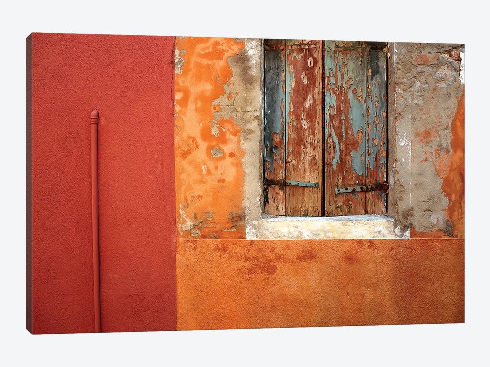 Italy, Burano. Weathered house window and wall.  by Jaynes Gallery 1-piece Canvas Art