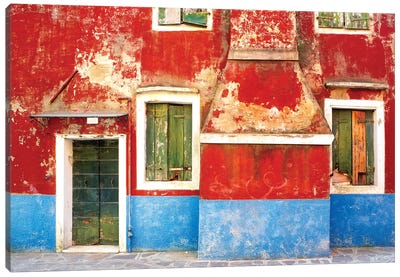 Italy, Burano. Weathered window and walls.  Canvas Art Print - Door Art