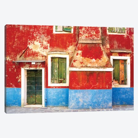 Italy, Burano. Weathered window and walls.  Canvas Print #JYG275} by Jaynes Gallery Canvas Print