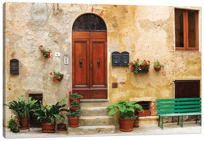 Italy, Pienza. House door.  Canvas Art Print - Tuscany Art