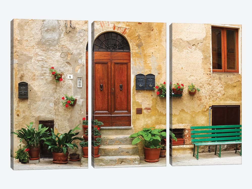 Italy, Pienza. House door.  by Jaynes Gallery 3-piece Canvas Print