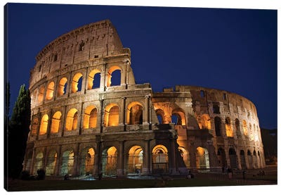 Italy, Rome, Colosseum. Night scene at landmark. Canvas Art Print - The Seven Wonders of the World