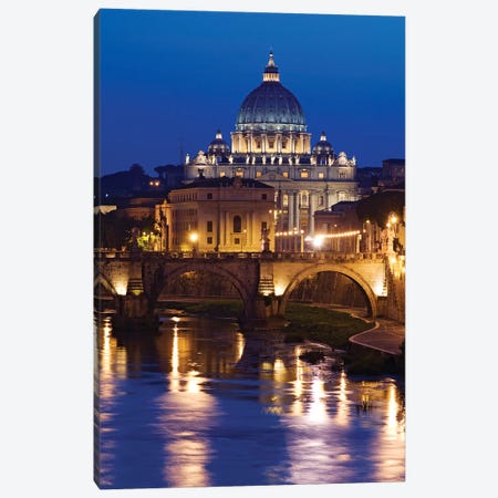 Italy, Rome, St. Peters Basilica, Tiber River night scene. Canvas Print #JYG282} by Jaynes Gallery Canvas Art Print