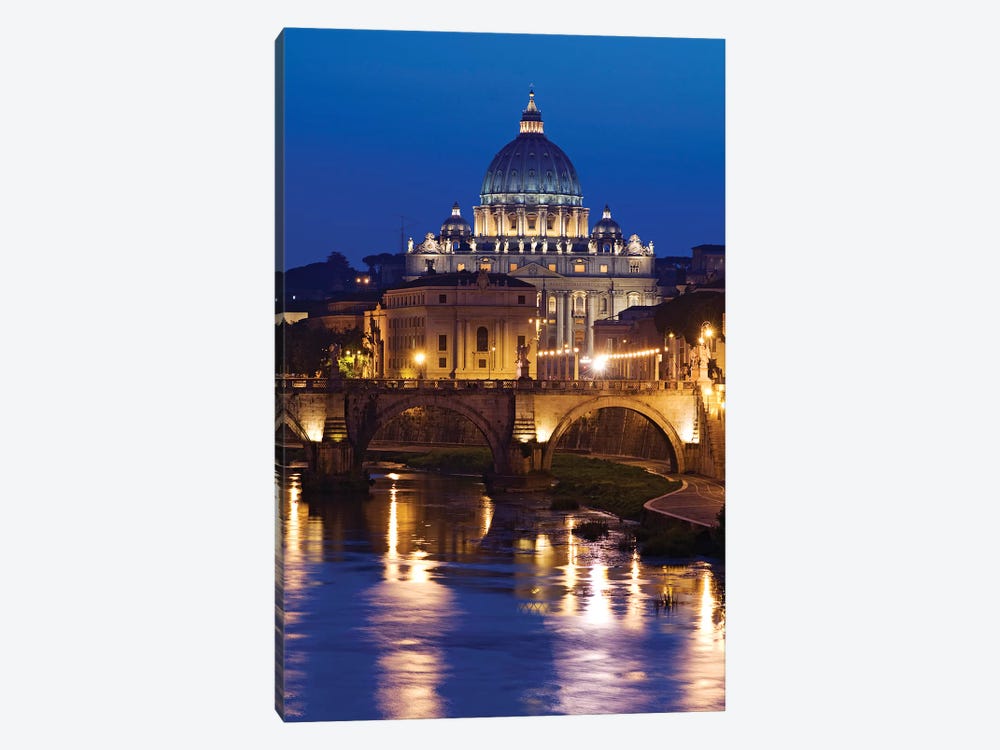Italy, Rome, St. Peters Basilica, Tiber River night scene. by Jaynes Gallery 1-piece Canvas Print