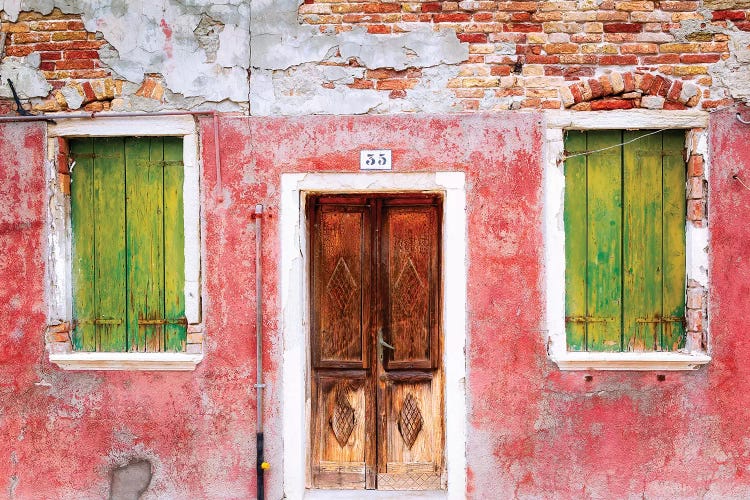 Italy, Veneto, Burano. Weathered house exterior. 