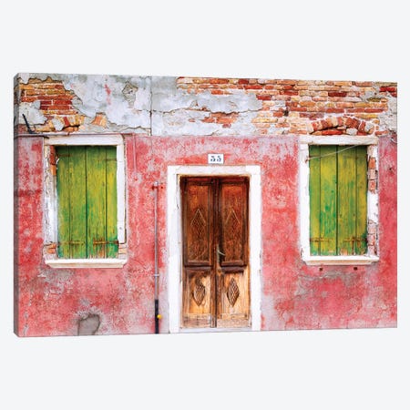 Italy, Veneto, Burano. Weathered house exterior.  Canvas Print #JYG286} by Jaynes Gallery Canvas Art
