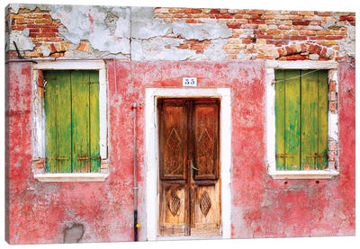 Italy, Veneto, Burano. Weathered house exterior.  Canvas Art Print - Burano