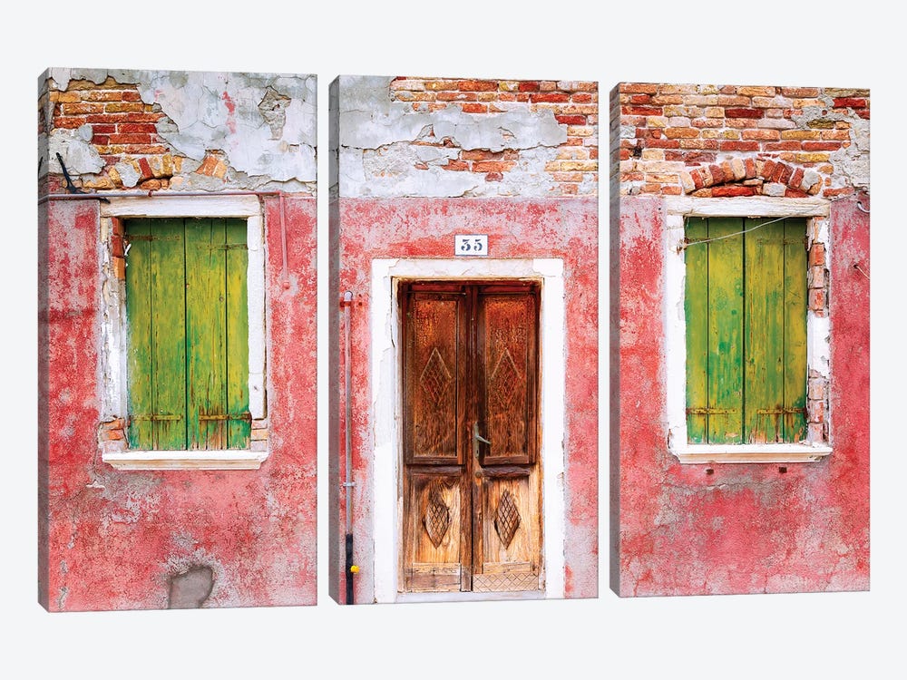 Italy, Veneto, Burano. Weathered house exterior.  by Jaynes Gallery 3-piece Art Print