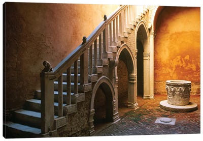 Italy, Venice. Casa Goldoni courtyard.  Canvas Art Print - Stairs & Staircases