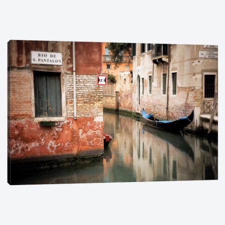 Italy, Venice. Gondola moored in canal.  Canvas Print #JYG293} by Jaynes Gallery Canvas Wall Art