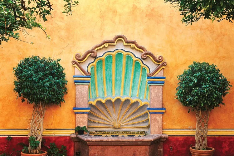 Mexico, Queretaro. Courtyard with fountain. 