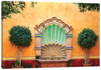 Mexico, Queretaro. Courtyard with fountain.  Canvas Art Print - Mexico Art
