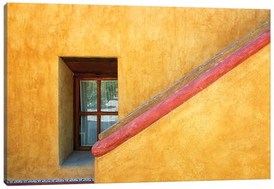 Mexico, Queretaro. Window and stairway of building.  Canvas Art Print - Mexico Art