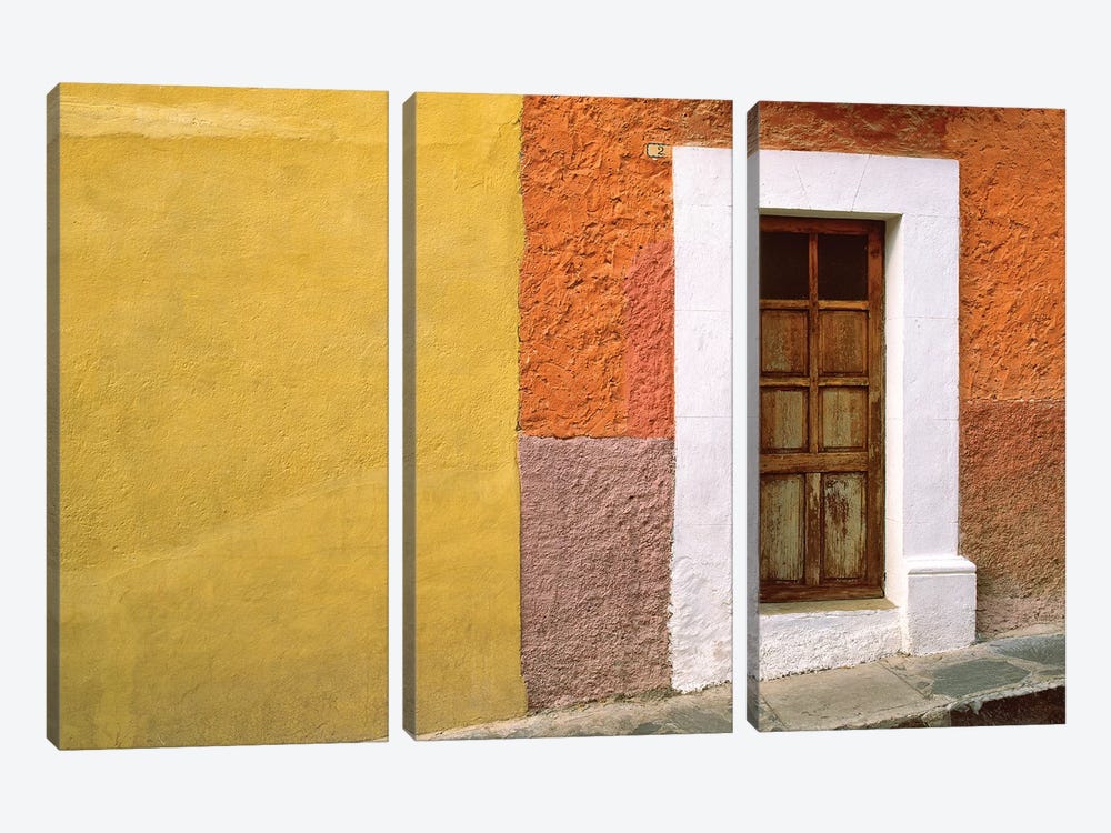 Mexico, San Miguel de Allende. Door and house exterior.  by Jaynes Gallery 3-piece Canvas Wall Art