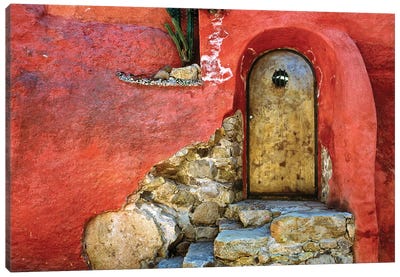 Mexico, San Miguel de Allende. Weathered house door and exterior.  Canvas Art Print - Door Art