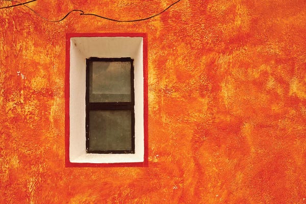 Mexico, San Miguel de Allende. Window in exterior house wall.