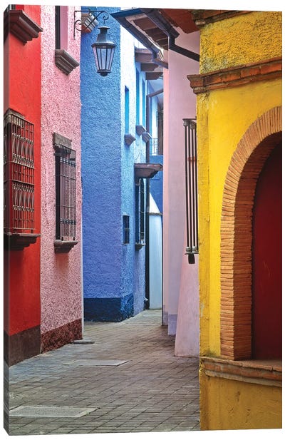 Mexico, Veracruz State. Colorful colonial architecture.  Canvas Art Print - City Street Art