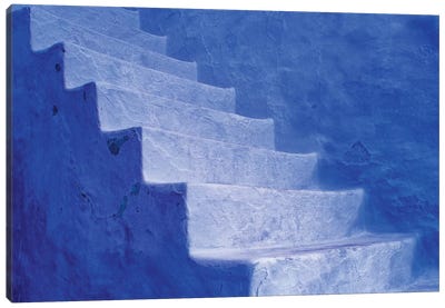 North Africa, Morocco, Chefchaouen. Blue stairs and wall.  Canvas Art Print - Stairs & Staircases