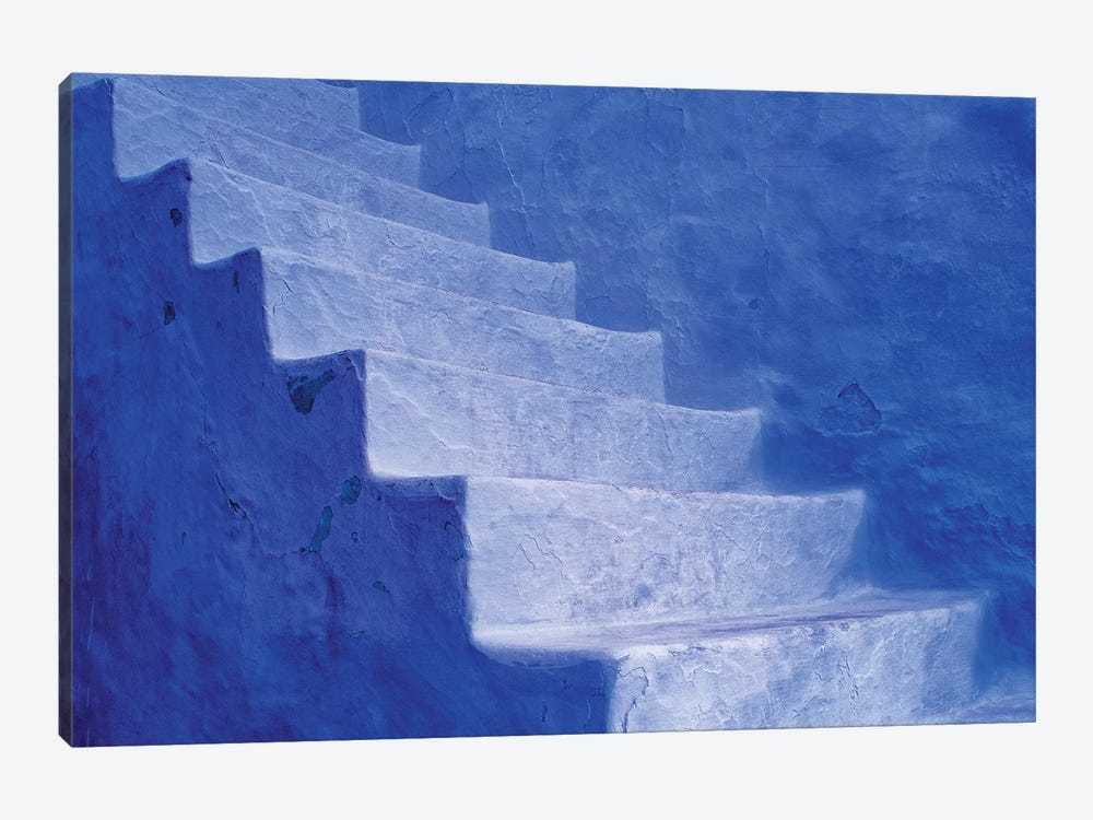 North Africa, Morocco, Chefchaouen. Blue stairs and wall.  by Jaynes Gallery 1-piece Canvas Art Print