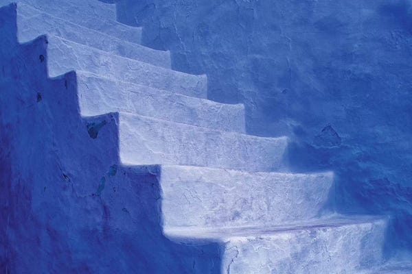 North Africa, Morocco, Chefchaouen. Blue stairs and wall.