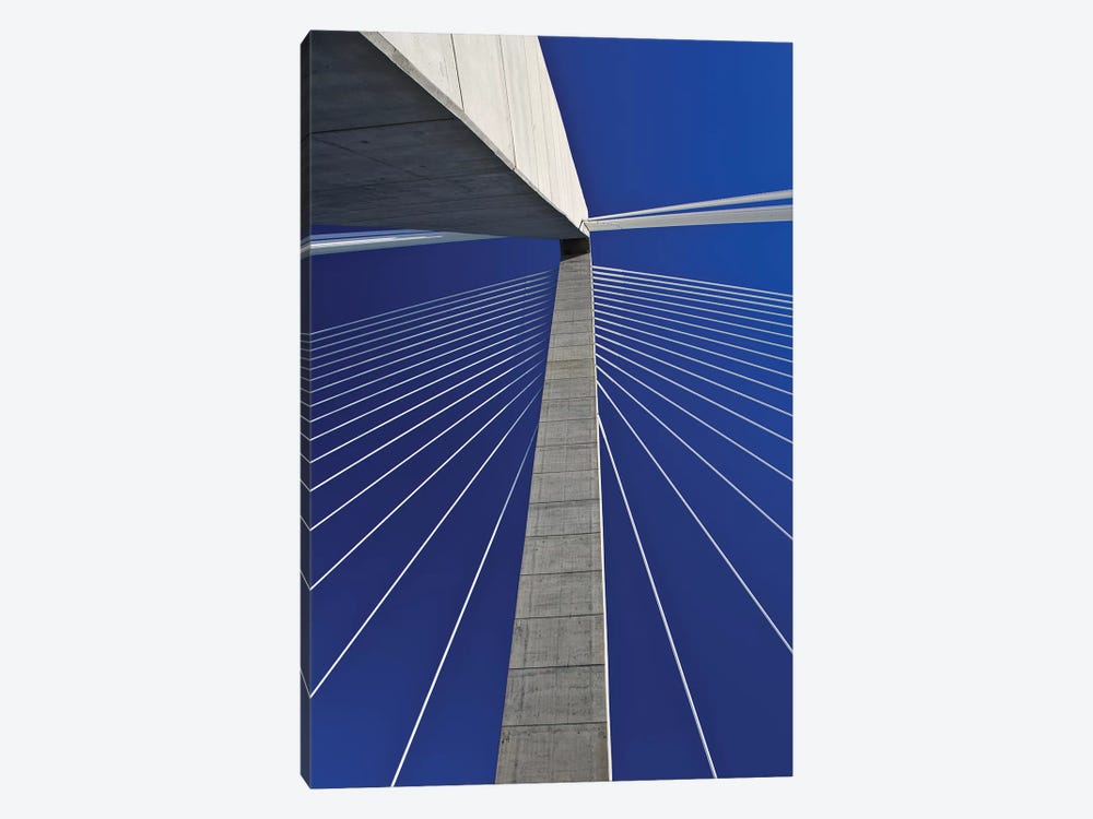 USA, South Carolina, Charleston. Looking up at Arthur Ravenel Jr. Bridge structure. by Jaynes Gallery 1-piece Canvas Print