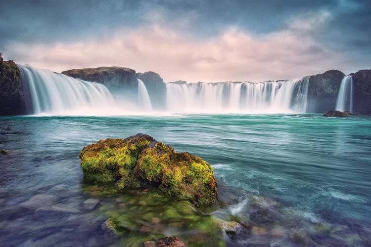 Iceland, Godafoss. Waterfall at sunrise.