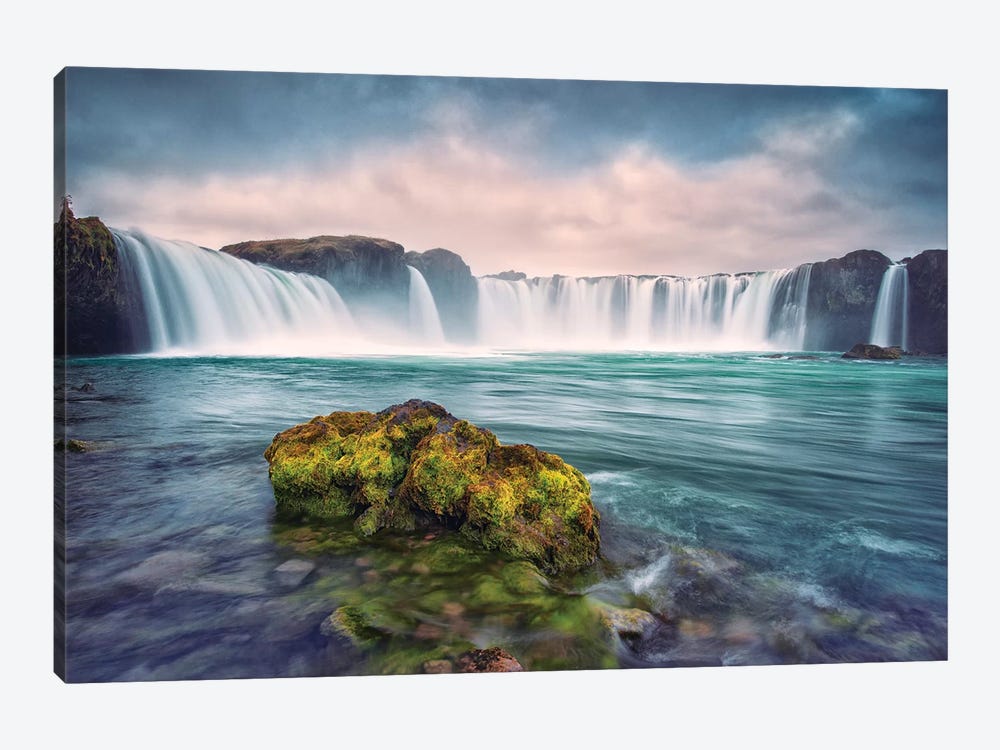 Iceland, Godafoss. Waterfall at sunrise. by Jaynes Gallery 1-piece Art Print