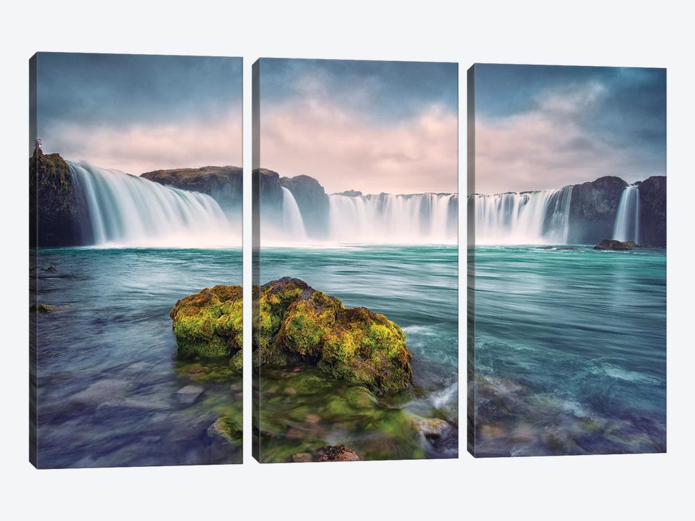Iceland, Godafoss. Waterfall at sunrise. by Jaynes Gallery 3-piece Canvas Art Print