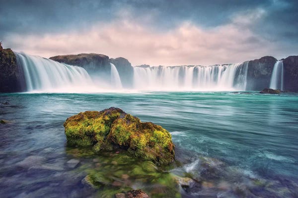 Iceland, Godafoss. Waterfall at sunrise.