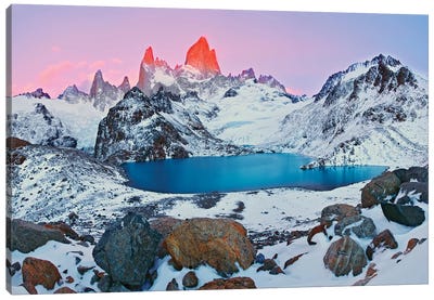 Argentina, Patagonia, Los Glaciares NP. Sunrise on Mount Fitz Roy and Laguna de los Tres. Canvas Art Print - Argentina Art