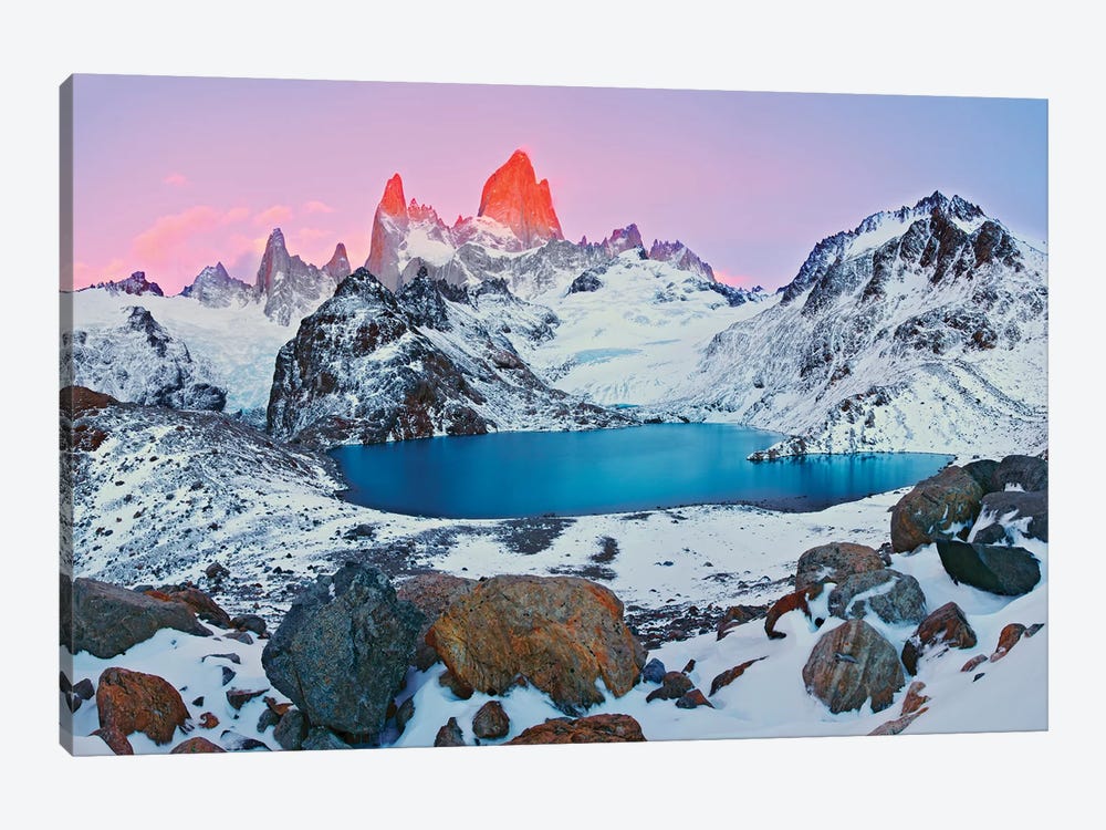 Argentina, Patagonia, Los Glaciares NP. Sunrise on Mount Fitz Roy and Laguna de los Tres. by Jaynes Gallery 1-piece Art Print
